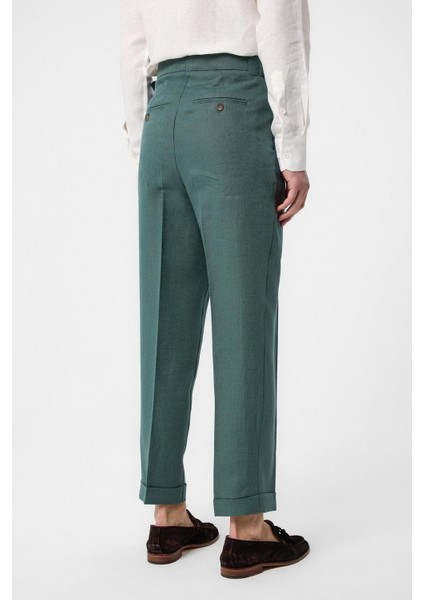 Yeşil 100% Keten Italyan Kesim Erkek Pantolon fırsatları