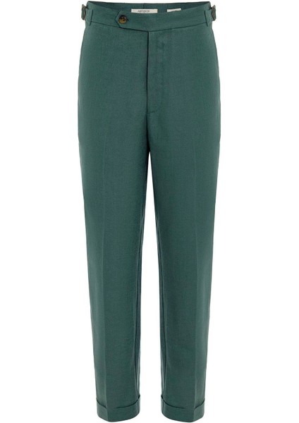 Yeşil 100% Keten Italyan Kesim Erkek Pantolon indirimleri