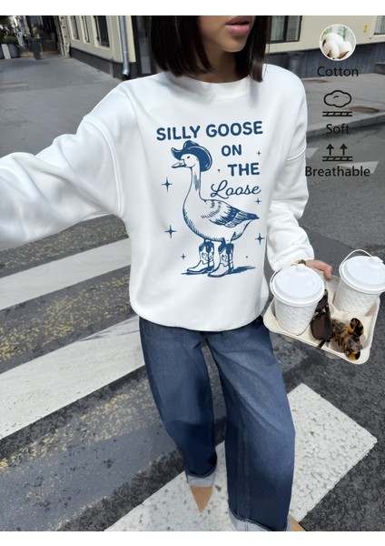 Premium Oversize Kesim Uzun Kollu Baskılı Sweatshirt