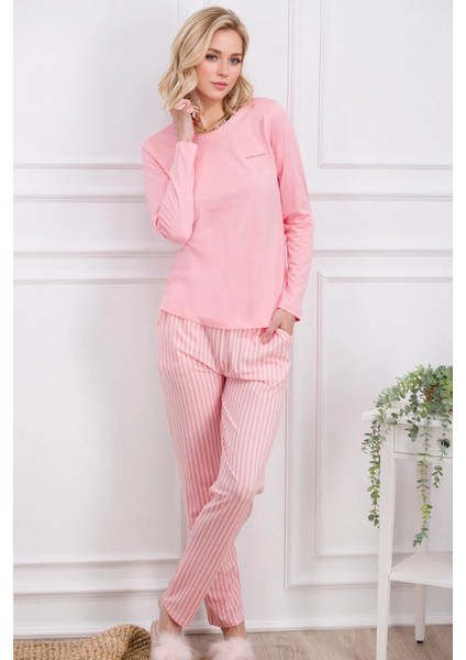 Kadın Giyim Pamuklu & Modal Çizgi Detaylı Pijama Takımı