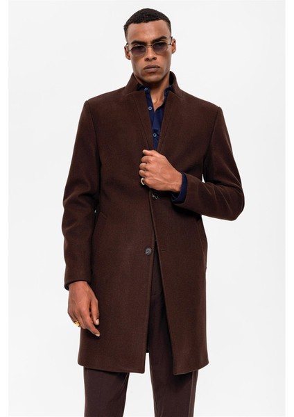 Kahve Hakim Yaka Erkek Kaban