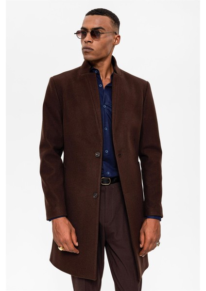 Kahve Hakim Yaka Erkek Kaban fırsatları