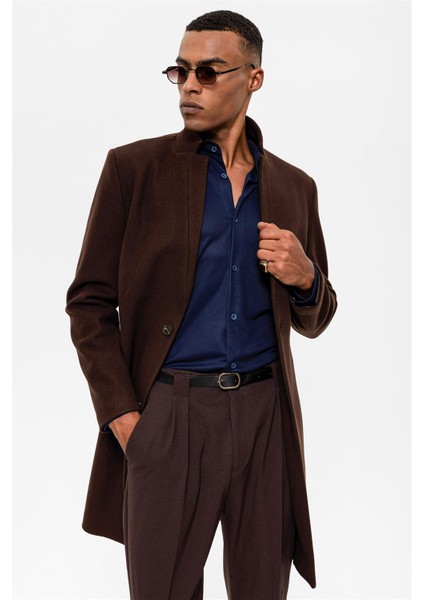 Kahve Hakim Yaka Erkek Kaban indirimleri