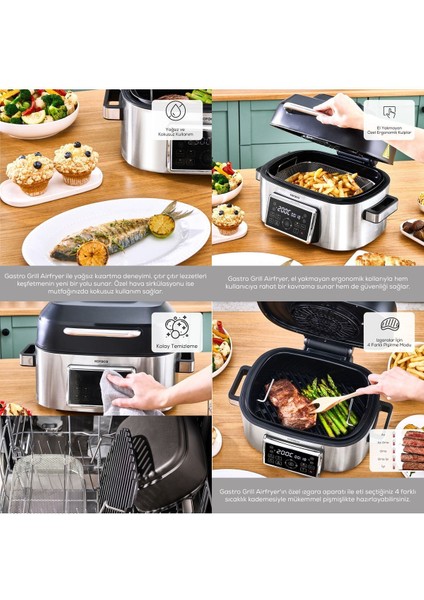 6 Kişilik Geniş Hacimli Dijital Ekranlı ve 7 Programlı Airfryer ile Izgara Makinesi fiyatları