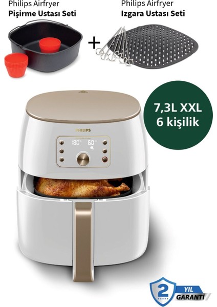 Geniş Hazneli 7,3 Litre Airfryer ve Fritöz, Yıkanabilir Sepetli, Beyaz