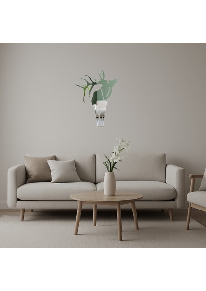 Ahşap Geyik ve Çam Ağaçları Dekoratif Iç Mekan Aynalı Tablosu - BRF13266-5061
