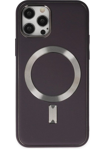 iPhone 12 Pro Max Kılıf Coco Deri Magneticsafe Silikon - Derin Mor - BRF11525-7106