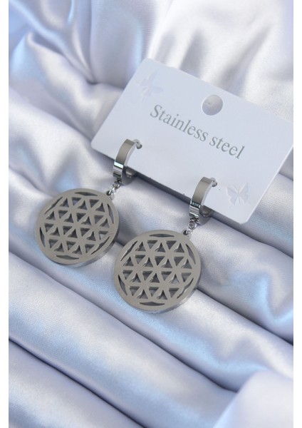 316L Çelik Gümüş Renk Lotus Model Kadın Küpe - Lisinya