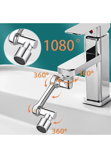 1080 Derece Dönebilen Mutfak ve Lavabo Bataryası Akrobat Musluk Ucu (5263)