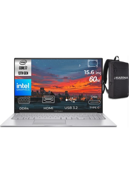 Vivobook 15 I7-1355U X1504VA-NJ396-00 12GB 512GB Iris Xe Graphics Freedos 15.6" 60Hz Full Hd Notebook