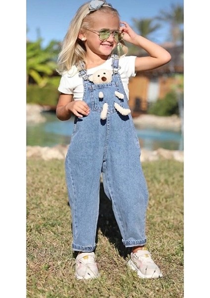 Unisex Ayıcıklı Kot Salopet Tulum