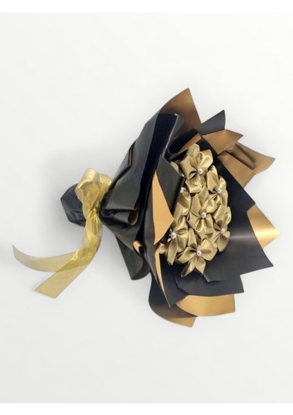 Gold Renkli Saten Çiçek Buketi