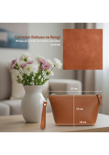 Premium Hakiki Deri Makyaj Çantası | Kadın Seyahat Kozmetik Organizeri | El Yapımı Şık ve Dayanıklı El Çantası