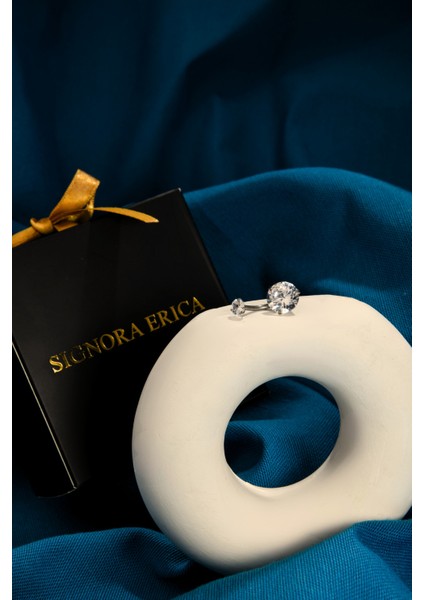 Iki Ucu Iri Zirkon Taşlı Göbek Piercing