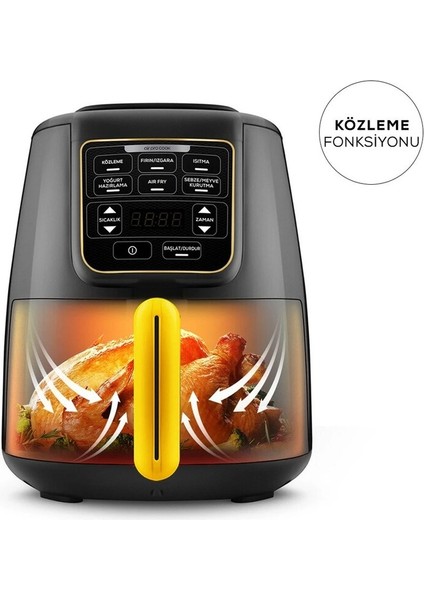 Siyah Çok Fonksiyonlu Elektronik Cihaz, Sağlıklı Pişirme ve Kurutma Özelliği