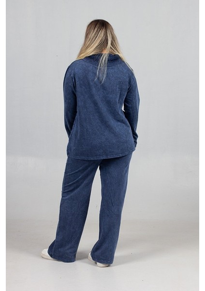 Pamuk Yıkamalı 2 Iplik Penye Degaje Yaka Büyük Beden Lacivert Takım fırsatları