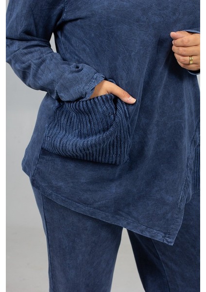 Pamuk Yıkamalı 2 Iplik Penye Degaje Yaka Büyük Beden Lacivert Takım indirimleri