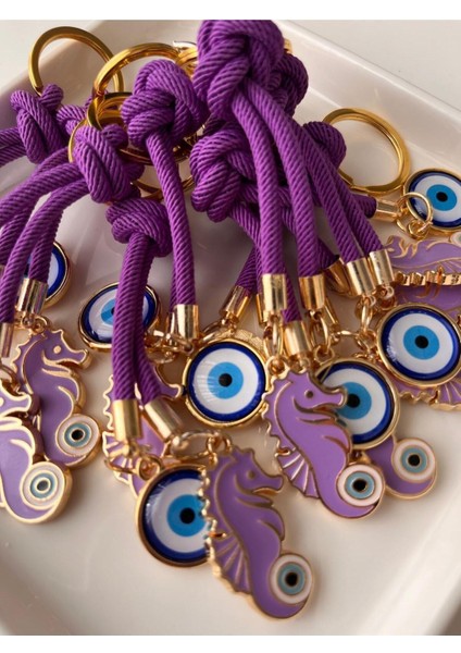 Hediyelik Çift Nazar Boncuklu Şans Mor Denizatı Anahtarlık 10,5 cm fırsatları