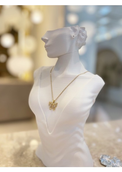 Kelebek Desenli Zirkon Taşlı Çelik Kararmaz Tasarım Özel Zincirli Kolye 1 Adet fırsatları