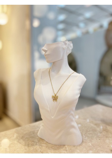 Kelebek Desenli Zirkon Taşlı Çelik Kararmaz Tasarım Özel Zincirli Kolye 1 Adet indirimleri