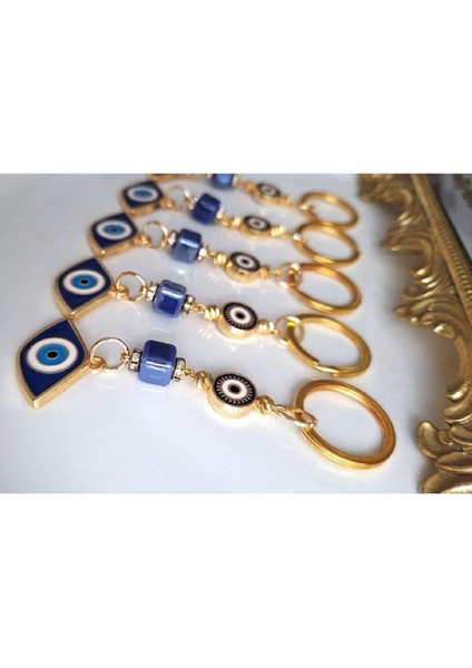 Hediyelik 5'li Nazar Boncuklu Göz Detaylı Lacivert Anahtarlık 10,5 cm fiyatları