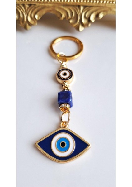 Hediyelik 5'li Nazar Boncuklu Göz Detaylı Lacivert Anahtarlık 10,5 cm modelleri
