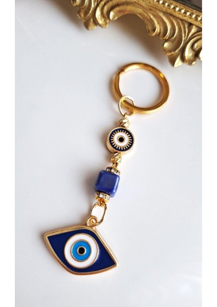Hediyelik 5'li Nazar Boncuklu Göz Detaylı Lacivert Anahtarlık 10,5 cm fırsatları