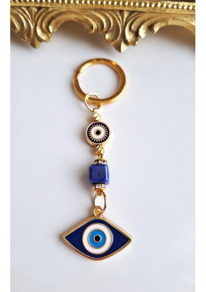 Hediyelik 5'li Nazar Boncuklu Göz Detaylı Lacivert Anahtarlık 10,5 cm indirimleri