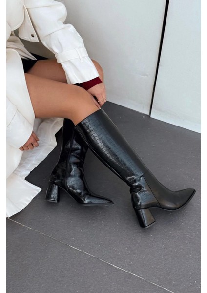 Oresi Siyah Kroko Topuklu Kadın Çizme fiyatları