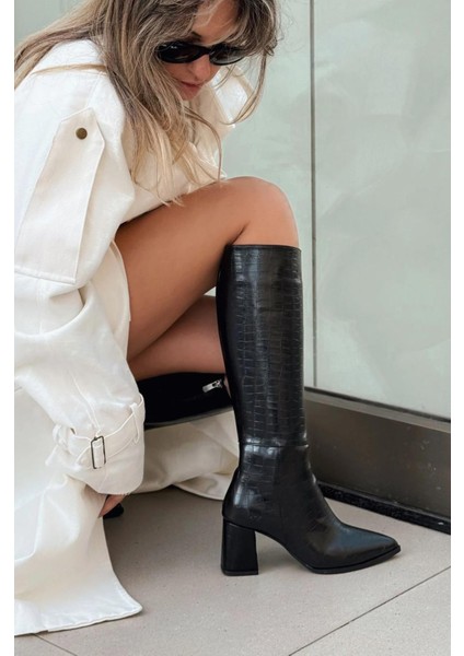 Oresi Siyah Kroko Topuklu Kadın Çizme fırsatları