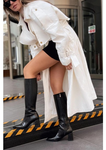 Oresi Siyah Kroko Topuklu Kadın Çizme indirimleri