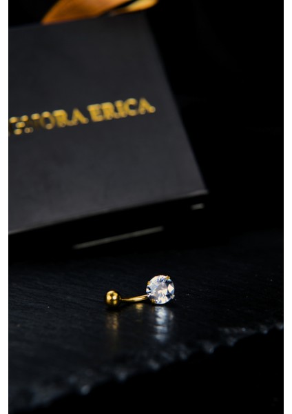 Bir Ucu Top Bir Ucu Yuvarlak Zirkon Taşlı Göbek Piercing