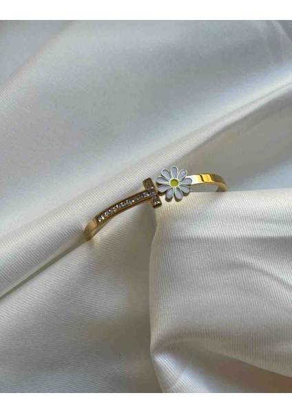 Gold Taşlı Papatya Model Çelik Kelepçe
