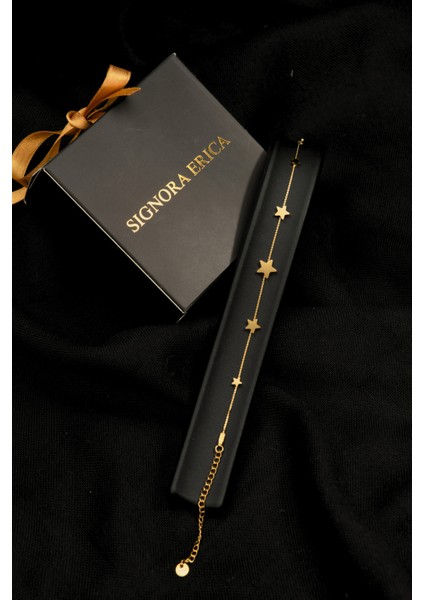 Küçük Orta Büyük Sıralı Yıldız Zirkon Taş Model Kadın Çelik Bileklik