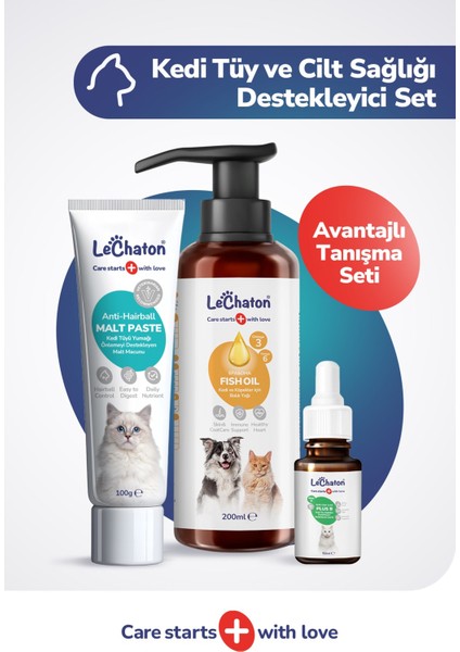 Kedi Tüy Döküm Dökülmesi Önleyici Engelleyici Tüy Sağlığı Destekleyici Set(Malt Paste-Balık Yağı-Damla)