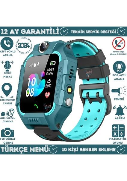 Çocuklar Için Akıllı Saat, Kamera ve Alarm Özellikli, Yeşil Renk, Ders Modu