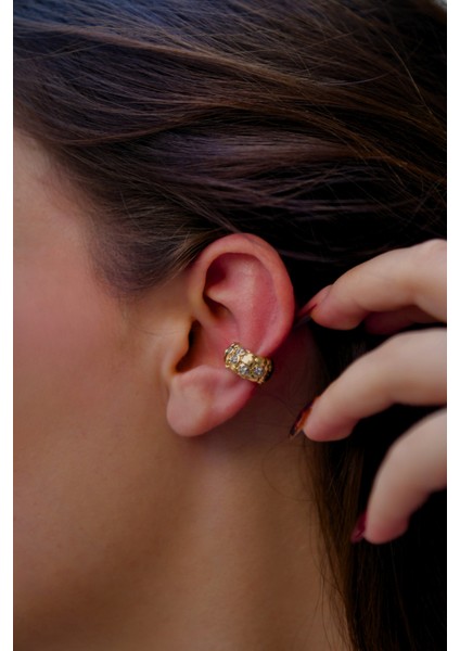 Yılan Derisi Desenli Üzeri Taşlı Çelik Görünümlü Xp Earcuff fiyatları