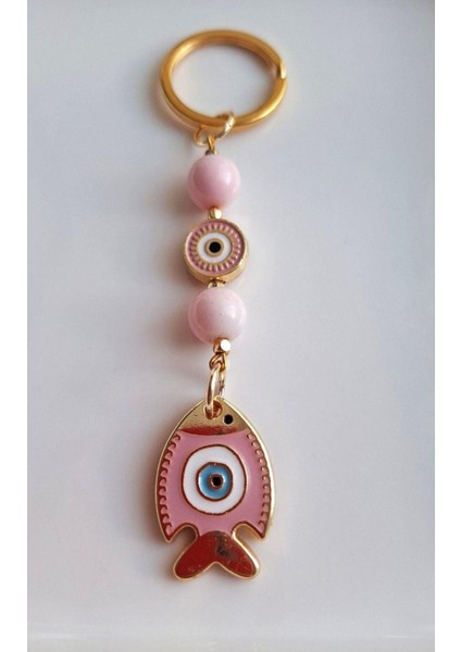 Hediyelik Nazar Boncuklu Pembe Balıklı Anahtarlık 10 cm - Adet Fiyatı