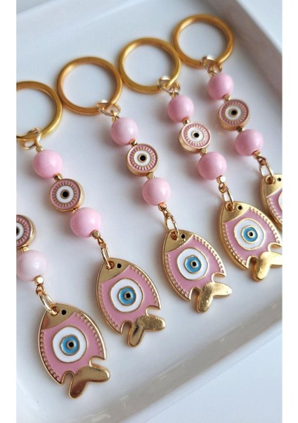 Hediyelik Nazar Boncuklu Pembe Balıklı Anahtarlık 10 cm - Adet Fiyatı fiyatları