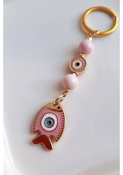 Hediyelik Nazar Boncuklu Pembe Balıklı Anahtarlık 10 cm - Adet Fiyatı modelleri
