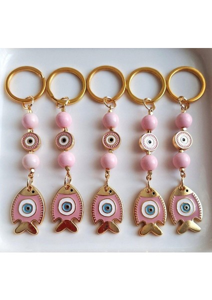 Hediyelik Nazar Boncuklu Pembe Balıklı Anahtarlık 10 cm - Adet Fiyatı fırsatları