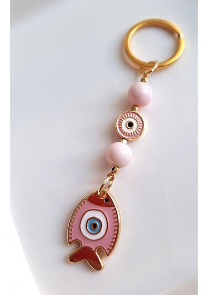 Hediyelik Nazar Boncuklu Pembe Balıklı Anahtarlık 10 cm - Adet Fiyatı indirimleri