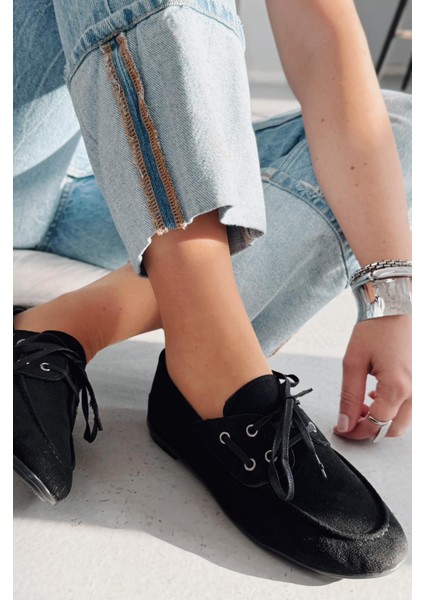 Maltra Kadın Oxford Ayakkabı Siyah Süet