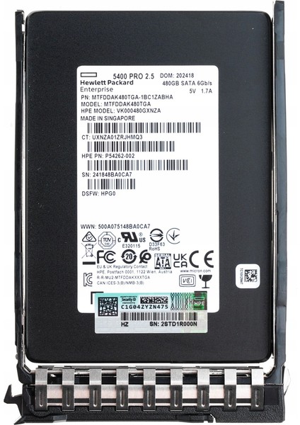 480GB 5400 Pro VK000480GXNZA P54262-002 2.5" 6gb/s Enterprise Sata SSD Sunucu Diski