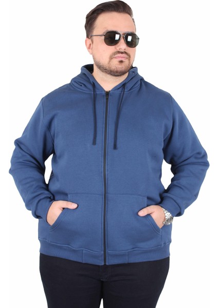 Büyük Beden Unisex Kapüşonlu 3ip Sweat 11701 Indıgo