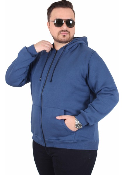 Büyük Beden Unisex Kapüşonlu 3ip Sweat 11701 Indıgo fiyatları