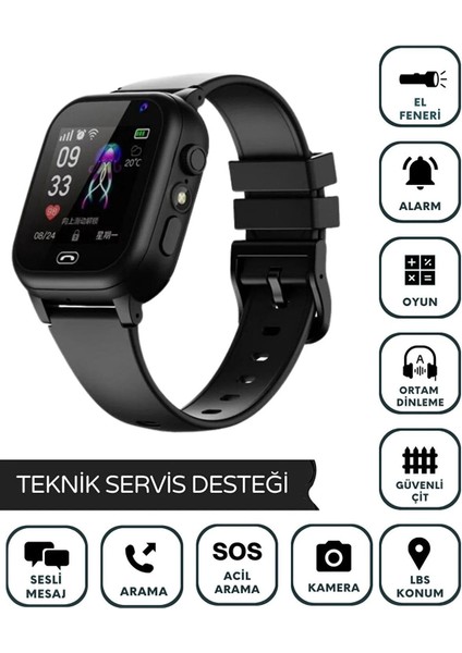 Çocuklar Için Sım Kartlı Akıllı Takip Saati, Lbs Konumlu, Siyah Renk