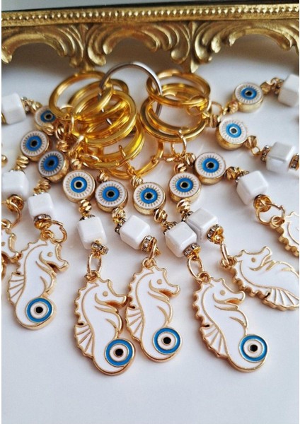 Hediyelik Nazar Boncuklu Şans Denizatı Beyaz Anahtarlık 10,5 cm modelleri