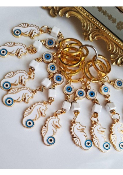 Hediyelik Nazar Boncuklu Şans Denizatı Beyaz Anahtarlık 10,5 cm indirimleri