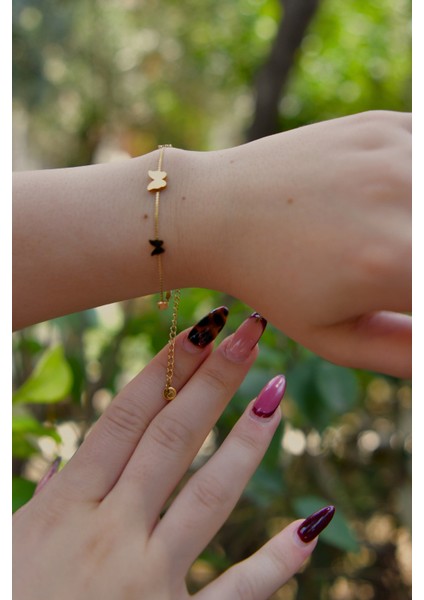 Küçük Orta Büyük Sıralı Kelebek Zirkon Taş Model Kadın Çelik Bileklik